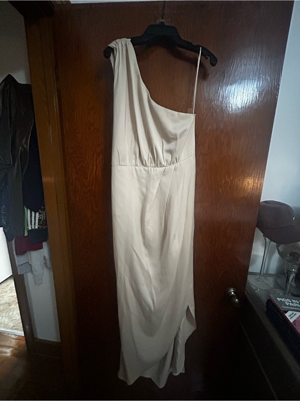 One-Shoulder Cream Evening Gown